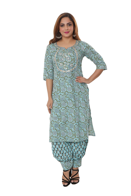 Designer heavy Cotton kurti with Afghani Dhoti