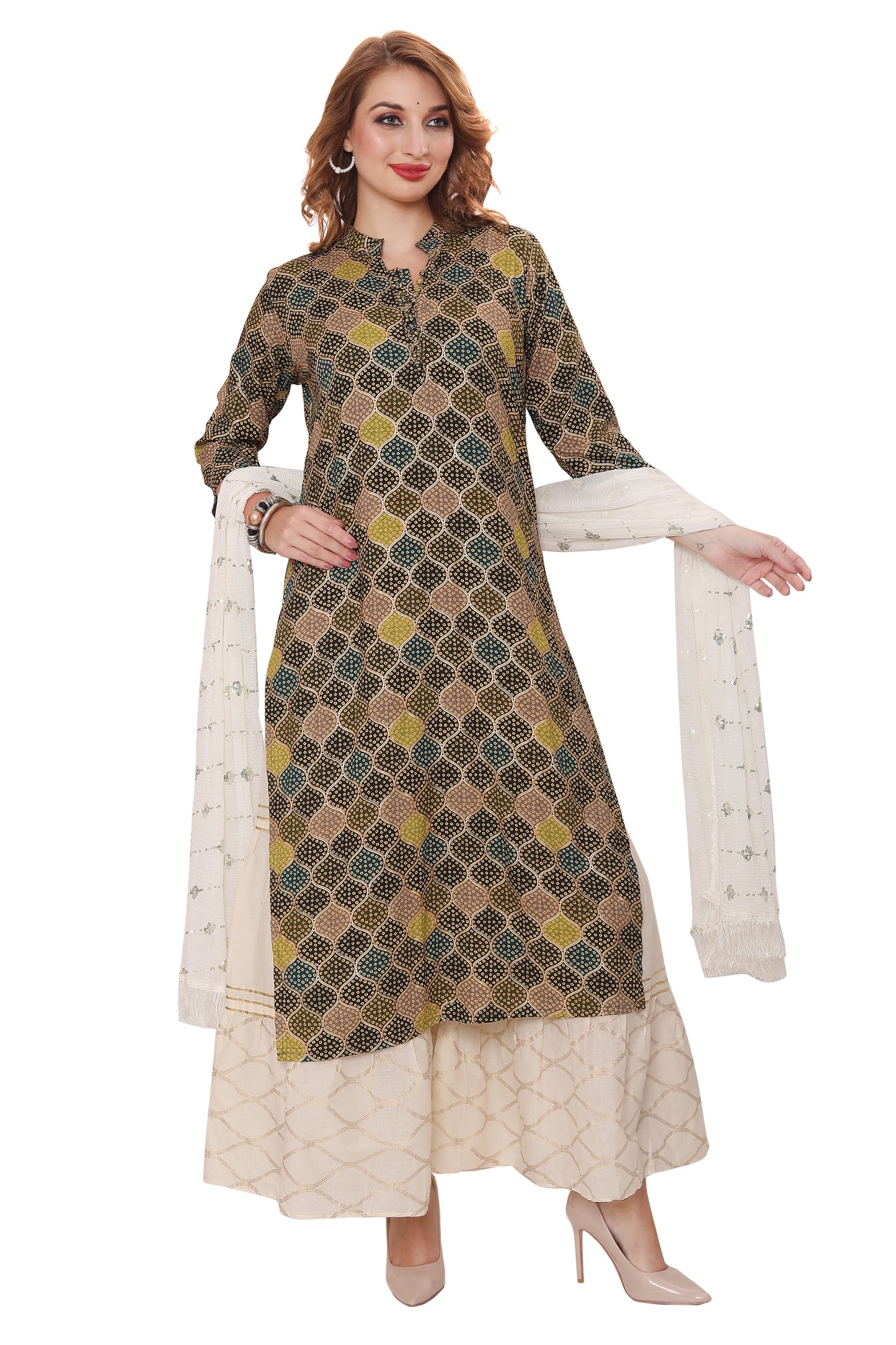 Designer Digital print Rayon kurti with Garara and Dupatta (3 pcs. Set)