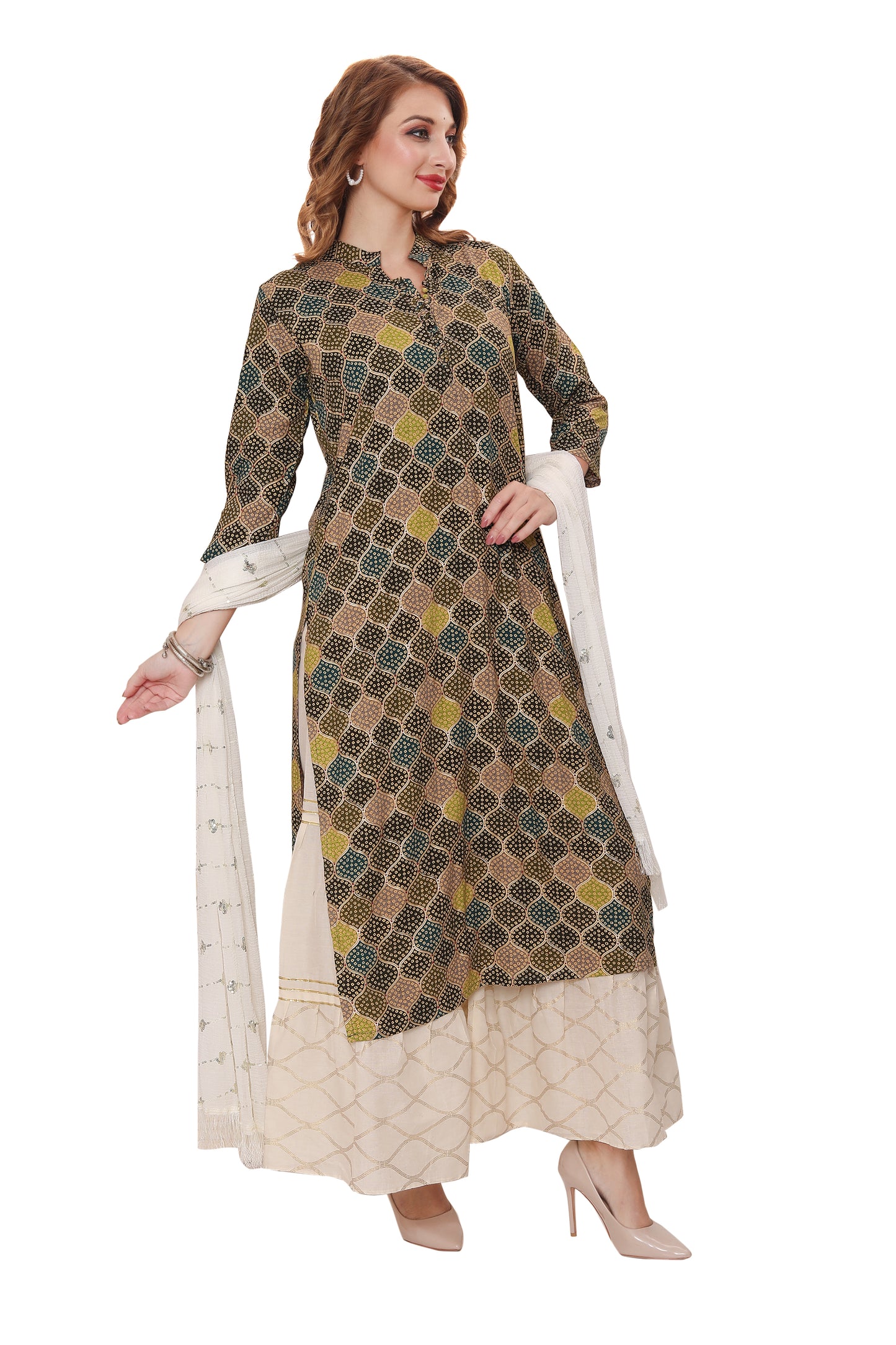 Designer Digital print Rayon kurti with Garara and Dupatta (3 pcs. Set)