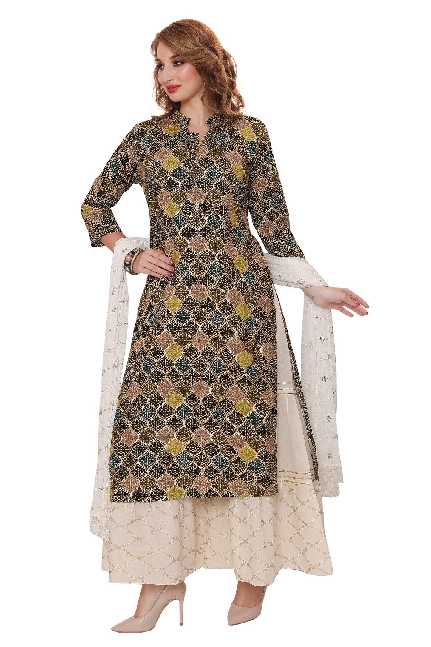 Designer Digital print Rayon kurti with Garara and Dupatta (3 pcs. Set)