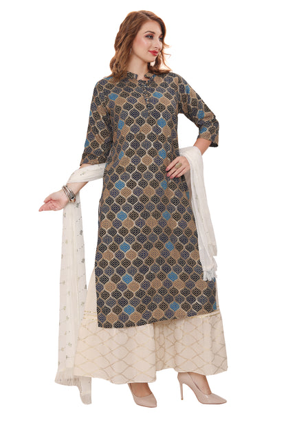 Designer Digital print Rayon kurti with Garara and Dupatta (3 pcs. Set)