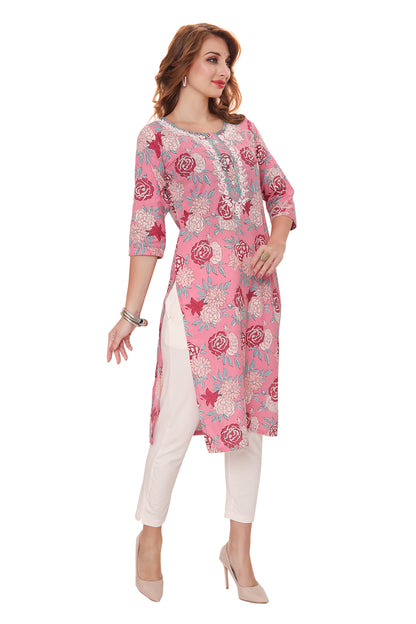 Designer Jaipuri Cotton Kurti with Pant & Dupatta  (3 pcs Set)