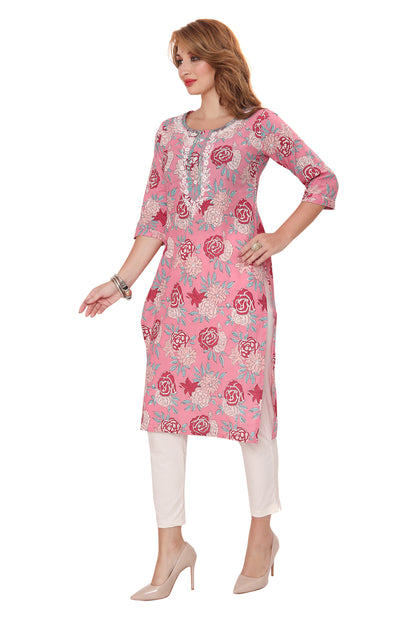 Designer Jaipuri Cotton Kurti with Pant & Dupatta  (3 pcs Set)