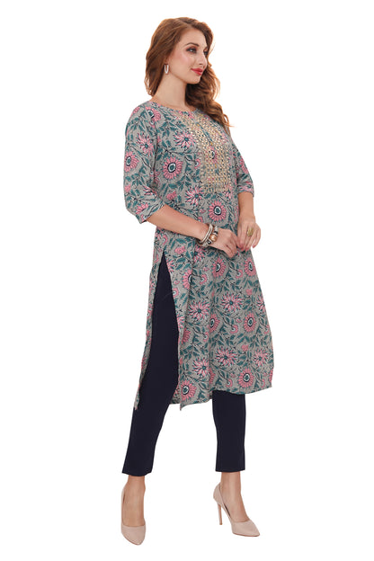 Designer Jaipuri Cotton Kurti with Pant & Dupatta  (3 pcs Set)