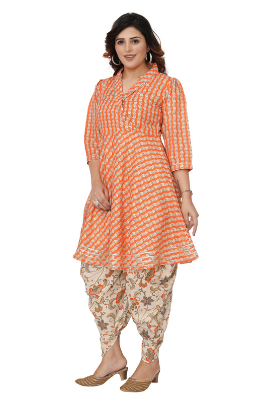 Designer Dhoti Kurtis Set in Pastel Orange & Pastel Green Colour