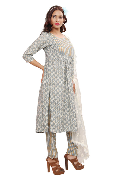 Make a Bold Move with Designer Nayra's Cut Cotton Rayon Kurti, Pant, and Dupatta Set