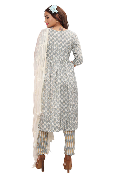 Make a Bold Move with Designer Nayra's Cut Cotton Rayon Kurti, Pant, and Dupatta Set