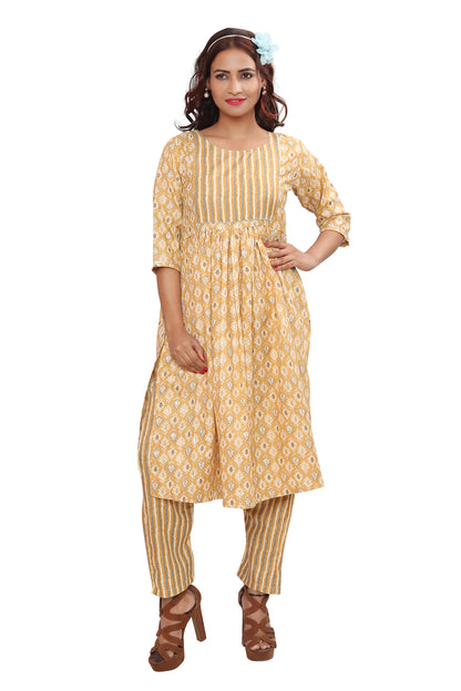 Make a Bold Move with Designer Nayra's Cut Cotton Rayon Kurti, Pant, and Dupatta Set