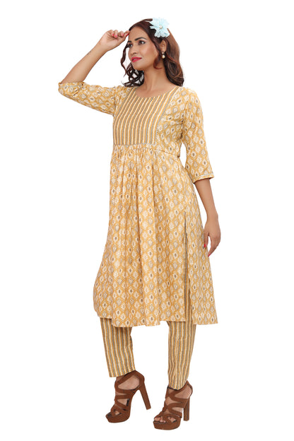 Make a Bold Move with Designer Nayra's Cut Cotton Rayon Kurti, Pant, and Dupatta Set