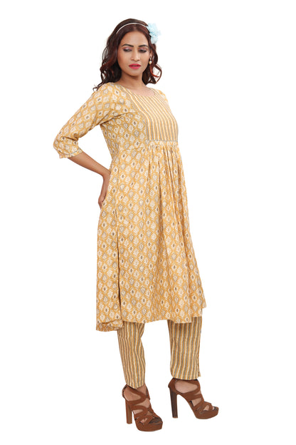 Make a Bold Move with Designer Nayra's Cut Cotton Rayon Kurti, Pant, and Dupatta Set