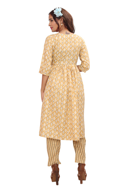 Make a Bold Move with Designer Nayra's Cut Cotton Rayon Kurti, Pant, and Dupatta Set