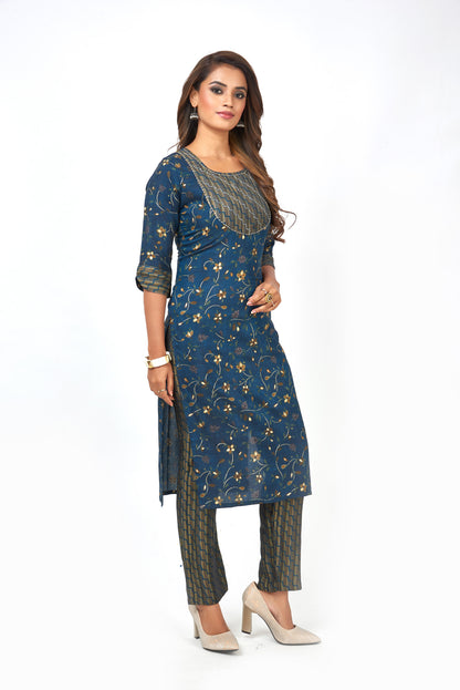 Printed Muslin Silk Straight Kurta Pant Set