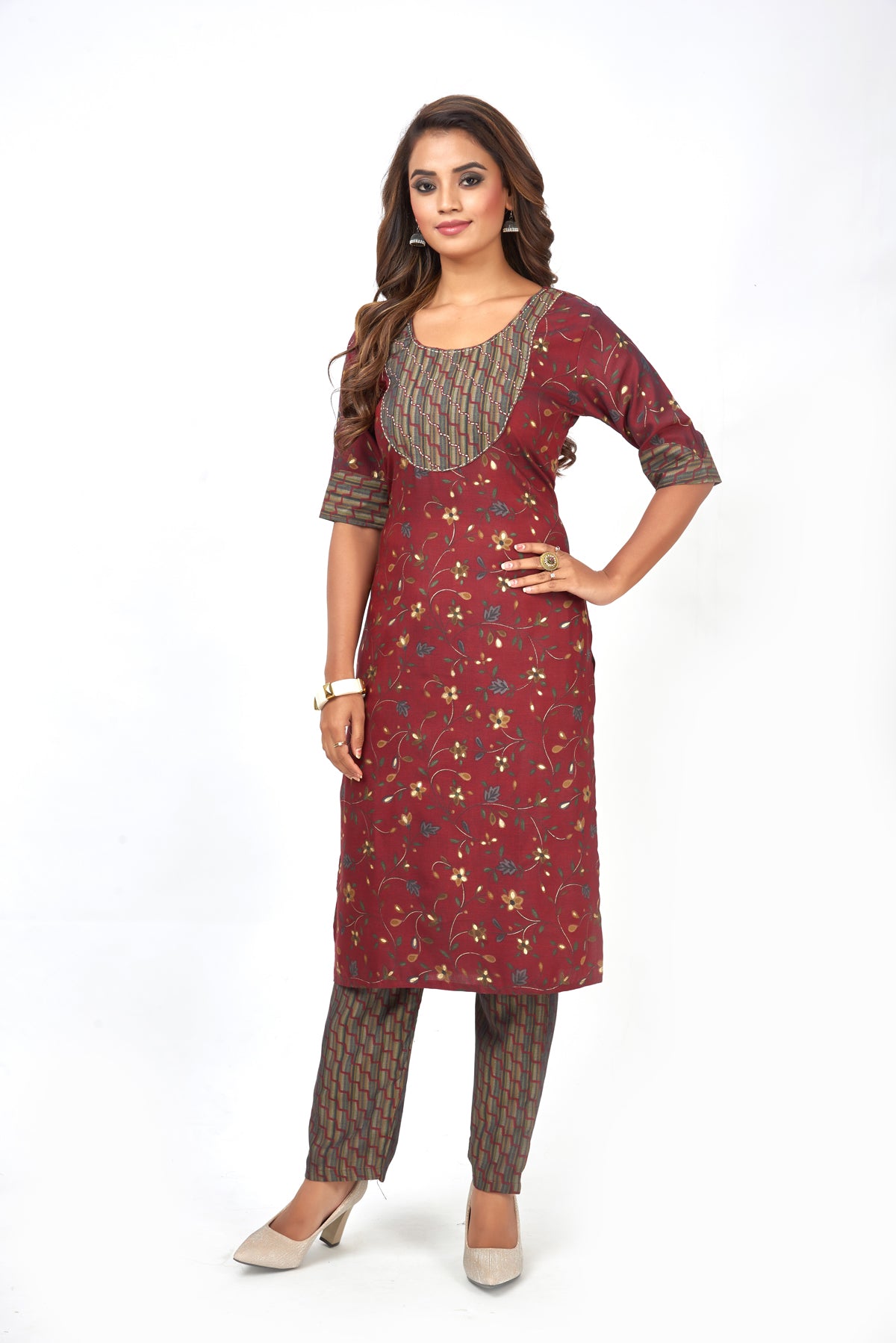 Printed Muslin Silk Straight Kurta Pant Set