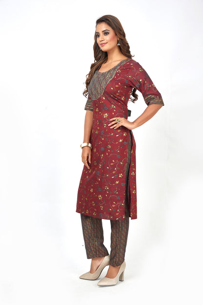 Printed Muslin Silk Straight Kurta Pant Set