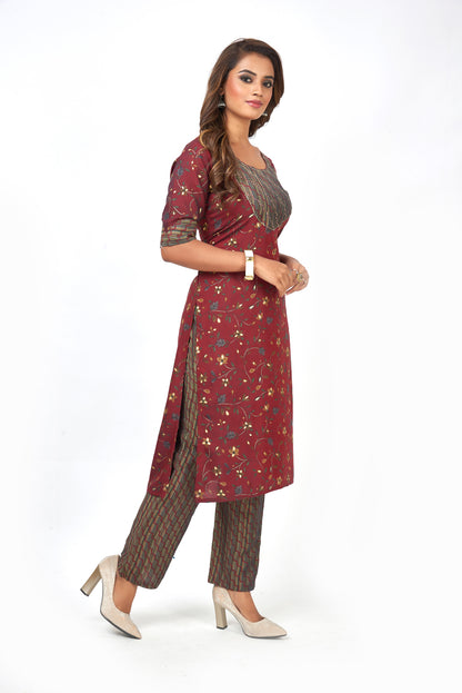 Printed Muslin Silk Straight Kurta Pant Set