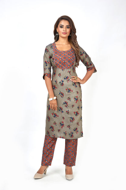 Printed Muslin Silk Straight Kurta Pant Set