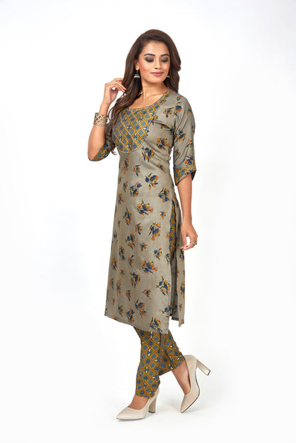 Printed Muslin Silk Straight Kurta Pant Set